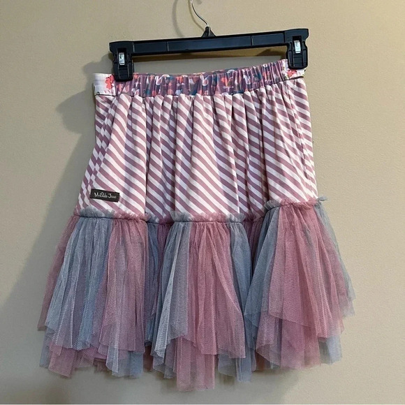 Matilda Jane Girls Ruffle Tulle Skirt NWT Size 14 Rooster Stripe Mauve 222088 - Picture 4 of 9